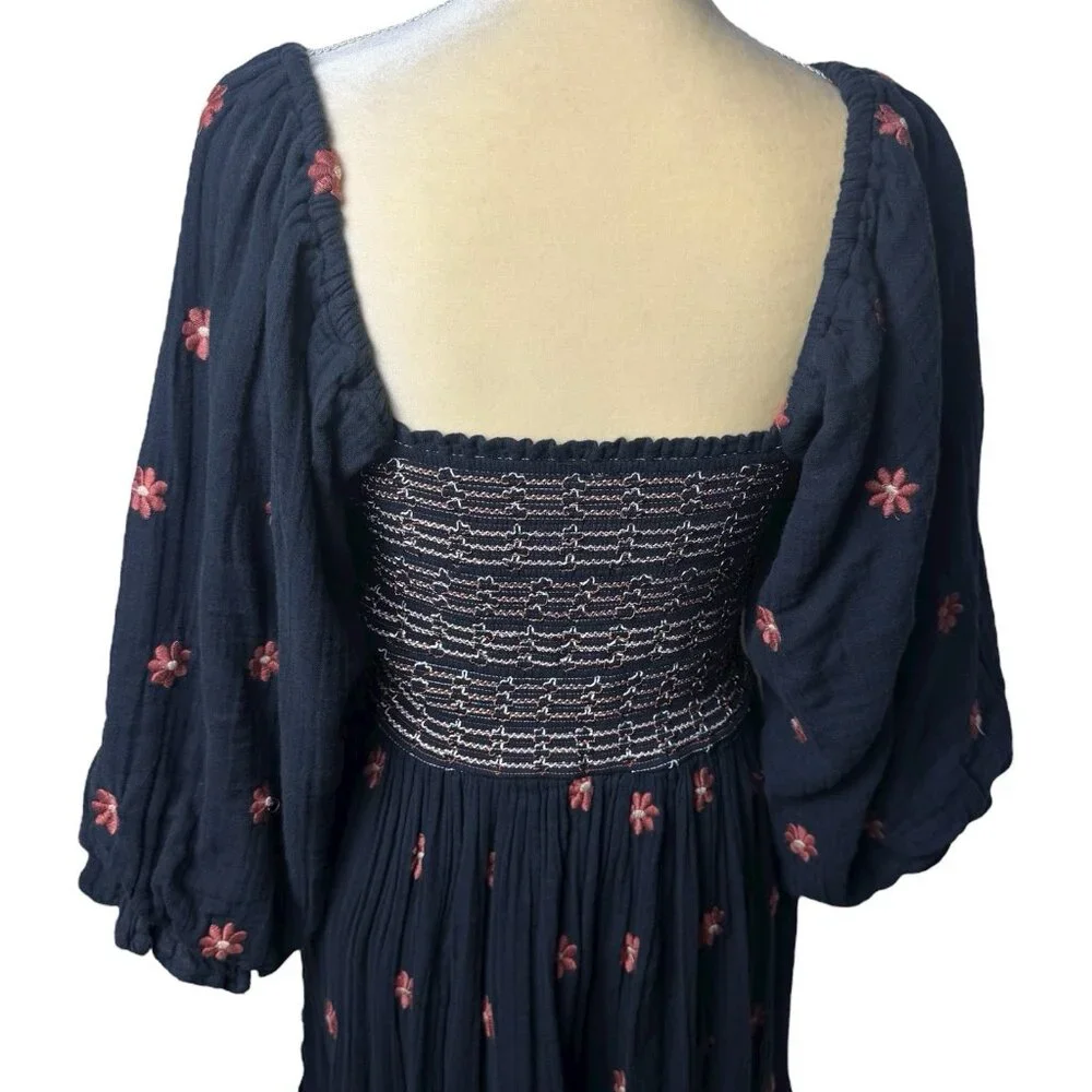 Free People‎ Dahlia Embroidered Maxi Dress Puff Sleeve Cottagecore Milk Maid M - Picture 8 of 13